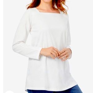 Perfect Long-Sleeve Square-Neck Tee from Woman Within.  White, 2XL